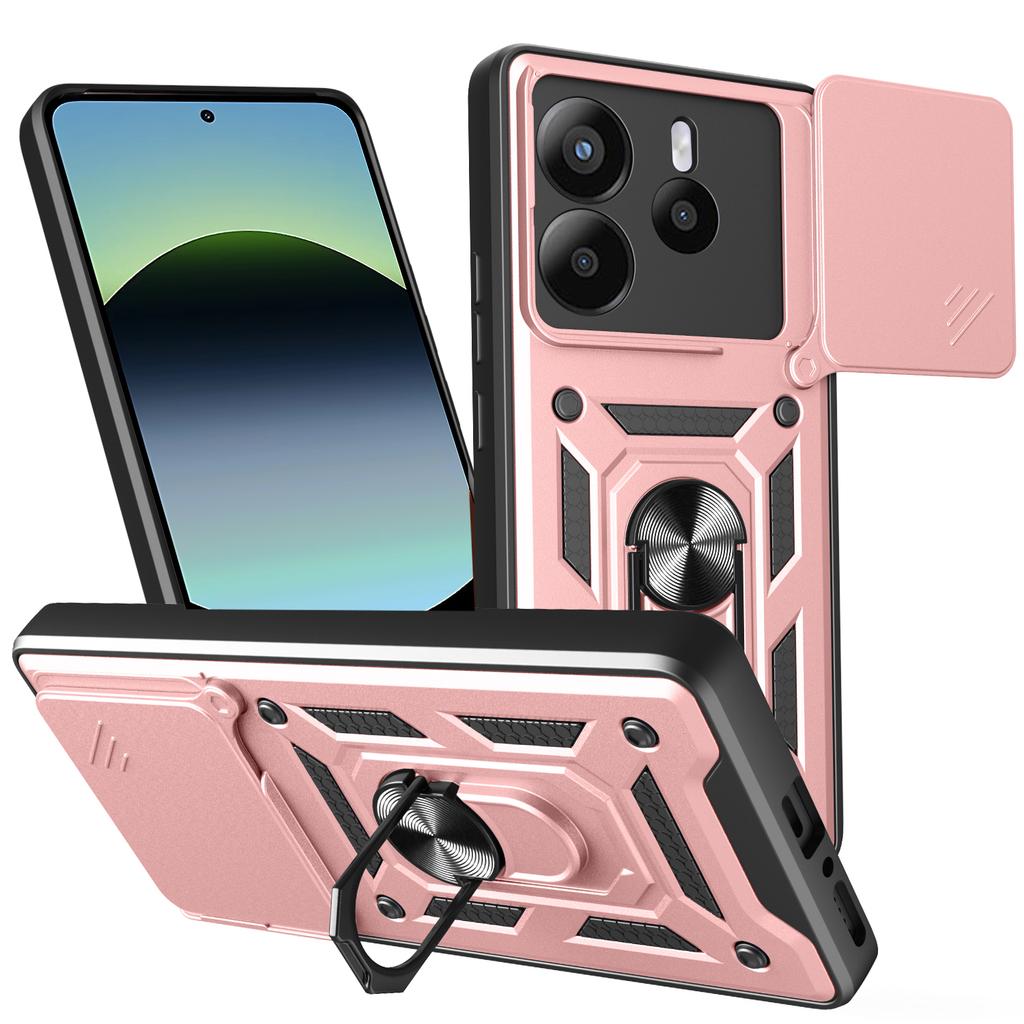 For Xiaomi Redmi Note 14 4G (164.84mm) Case with Slide Camera Lid PC+TPU Kickstand Phone Cover