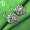 Sweet Romantic 925 Sterling Silver Carved Flower Heart Drop Earrings Women Birthday Anniversary Party Jewelry Fine Accessories