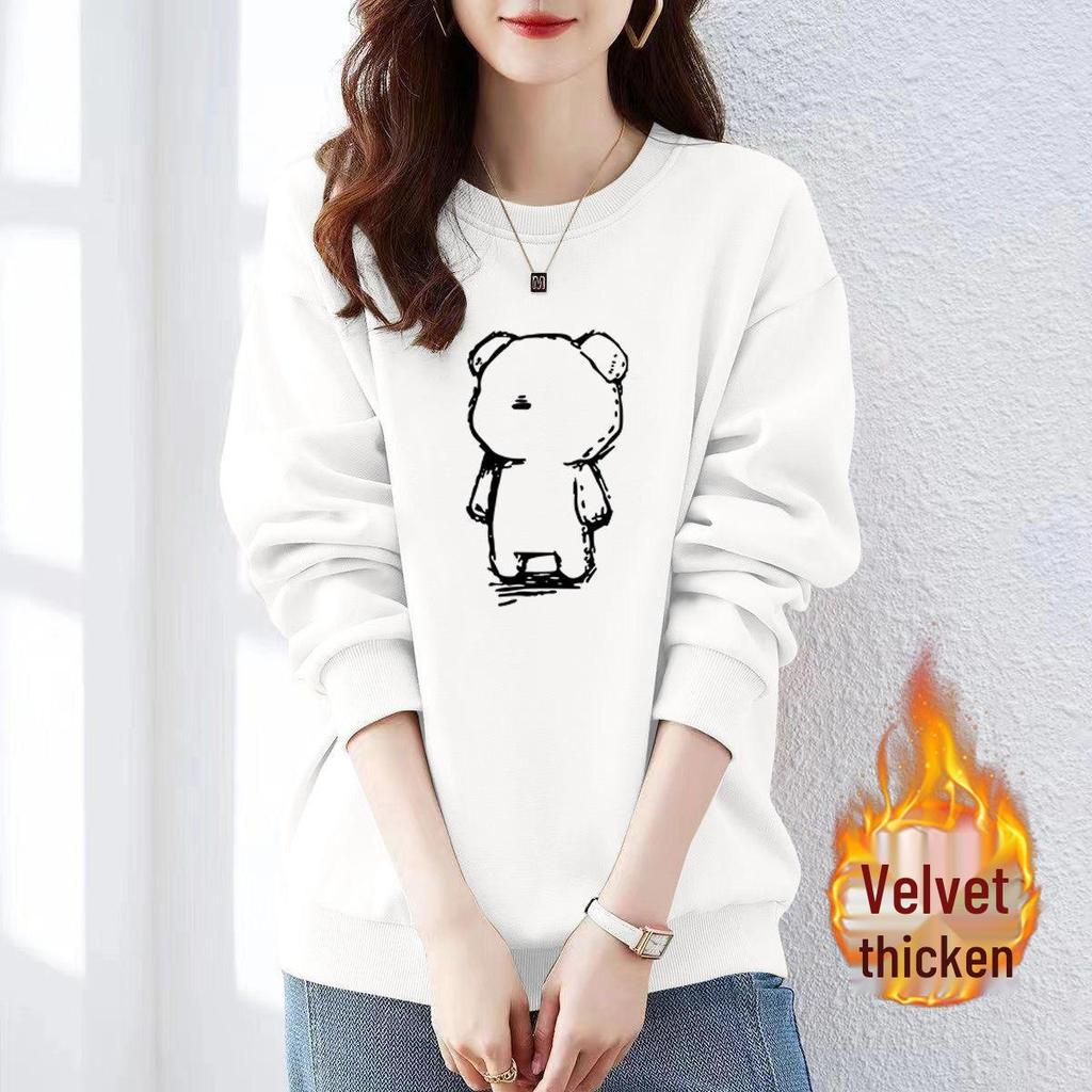 Brand Counter Women's 100% Cotton Fleece-Lined Sweatshirt - New Autumn/Winter Loose, Thickened Jacket, Trendy Minimalist Style.