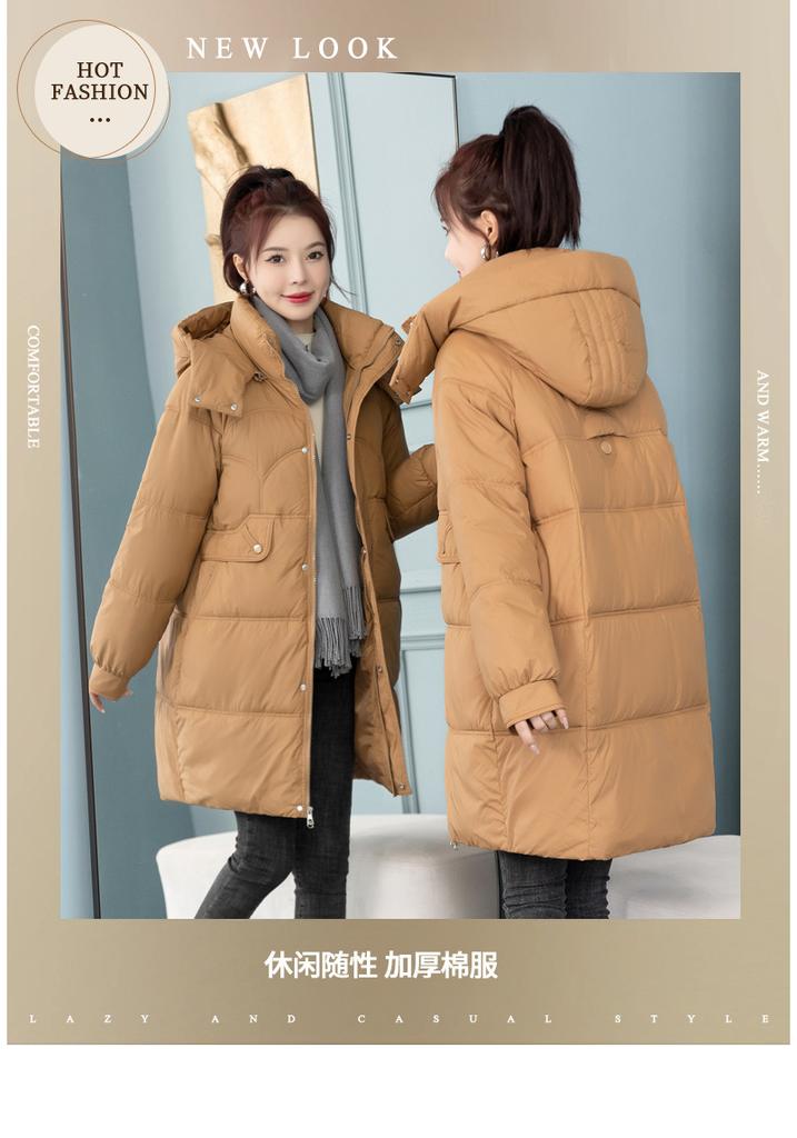 Removable Hat Autumn and Winter Loose Women's Medium and Long Padded Jacket Padded Jacket Thickened Warm Padded Jacket