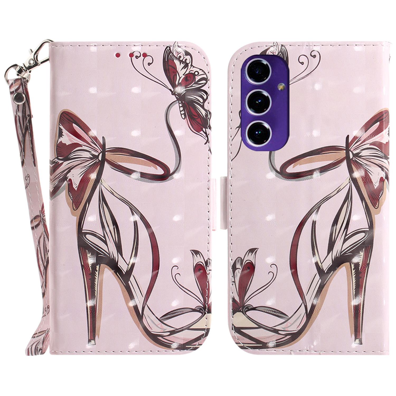 

Оптовый чехол для телефона Samsung Galaxy S24 FE, кошелек, кожаный чехол-подставка для телефона с печатью узора Butterfly High Heels