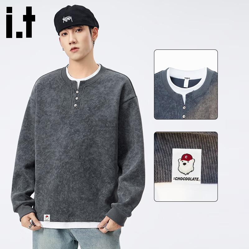 CHOCOOLATE Men's Faux Two-Piece Henley Sweatshirt