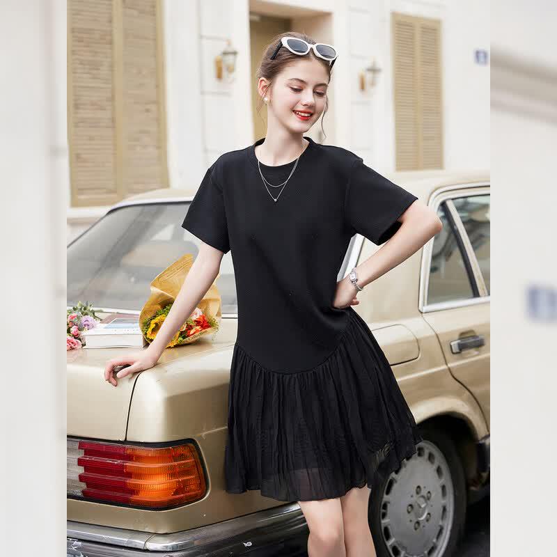 Bailuyu Women s Round Neck Patchwork A-Line Dress L