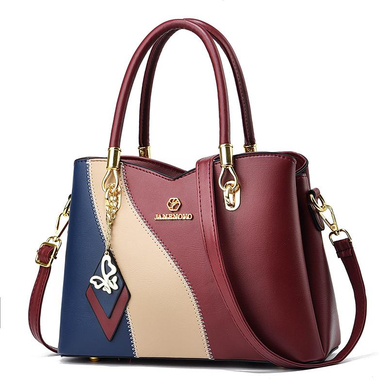 Three Colors Patchwork Women's Handbag Large Capacity Soft Leather Shoulder Bag Fashi Elegant Women's Crossbody Bag