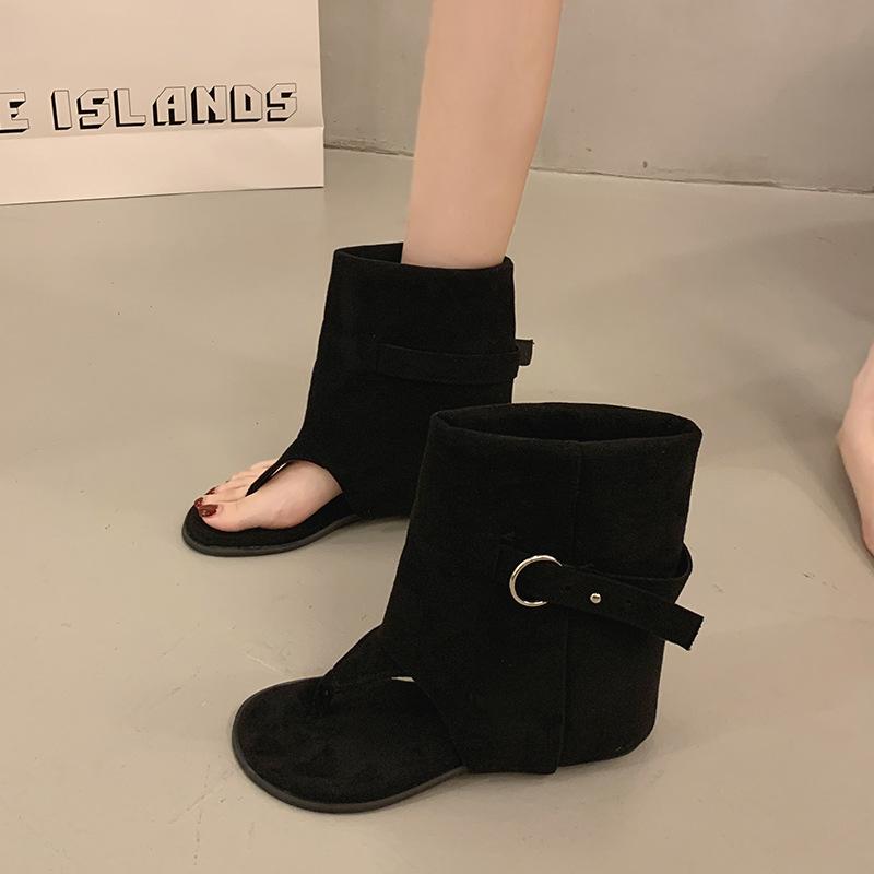 

Ретро крутые ботильоны с открытым носком, модные универсальные ботильоны с внутренней высотой подъема, летние тонкие римские ботинки 2025 40