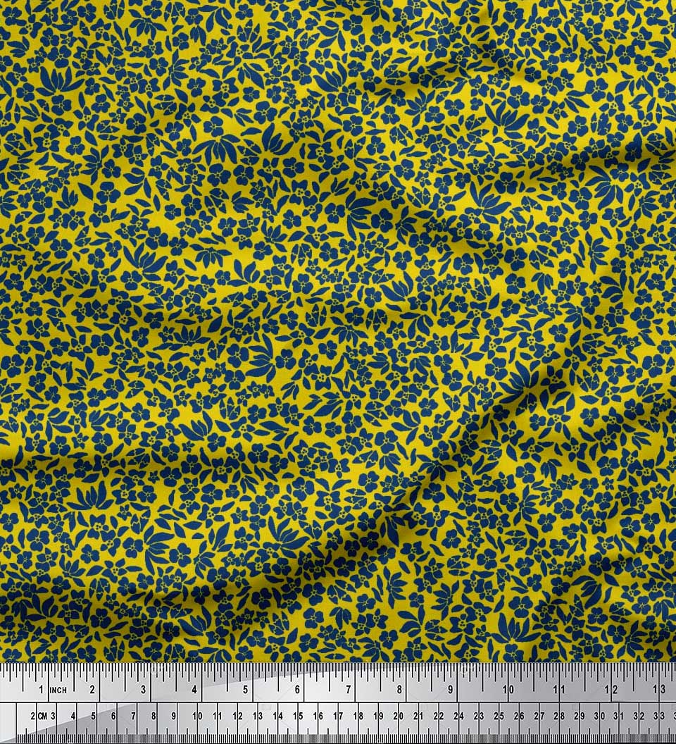 

Японська креп-атласна тканина Soimoi з листям і квітковим художнім принтом 1 метр 42 дюйма 42 Inch Wide - Poly Crepe жовтий