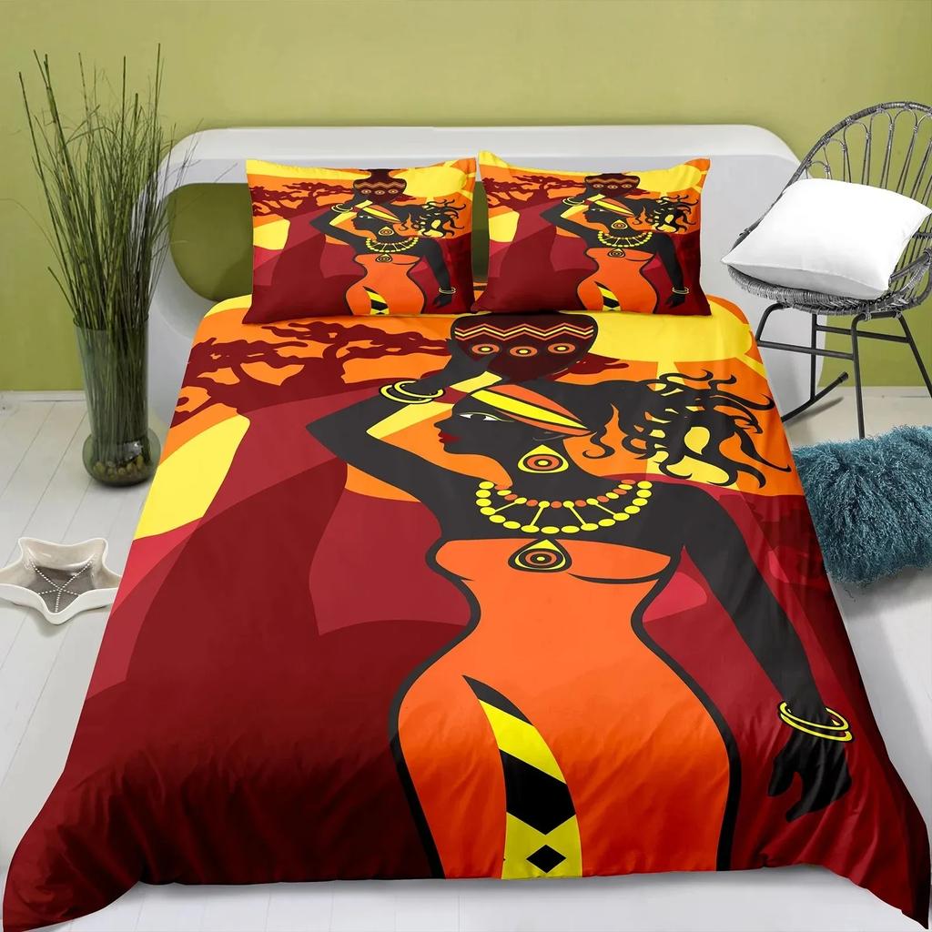 Bohemian Bedding Set for Girls Kids Adult African Black Girl Duvet Cover Set Ancient Ethnic BlanketComforter Cover&Pillowcases