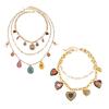 Pack of 3 Necklaces Retro Floral Heart Design Layering Style Lightweight Metal Construction for Daily Accessory