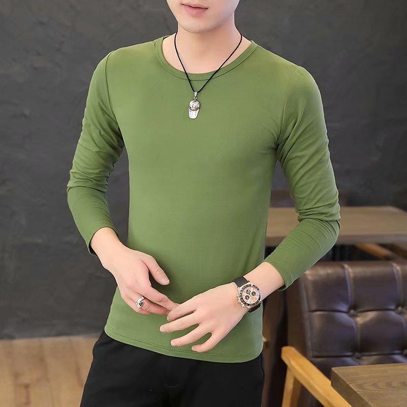 Men's Casual Corduroy Long Sleeved Round Neck T-shirt Fashion Top Solid Color Fashion T-shirt