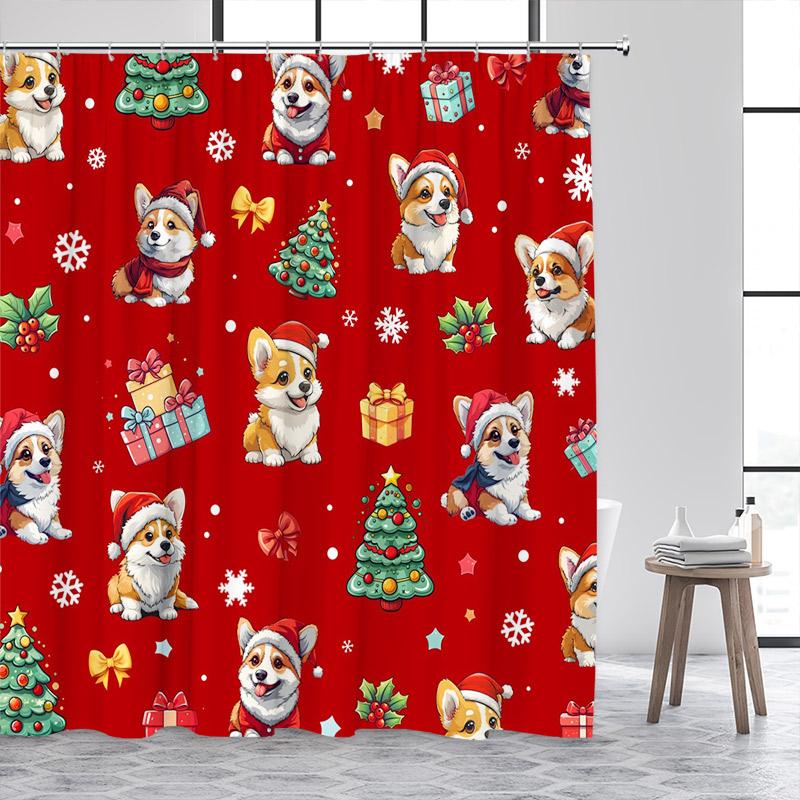 Blue Christmas Tree Shower Curtain Winter Snowflake Pine Trees New Year Christmas Bath Curtains Fabric Bathroom Decor With Hooks