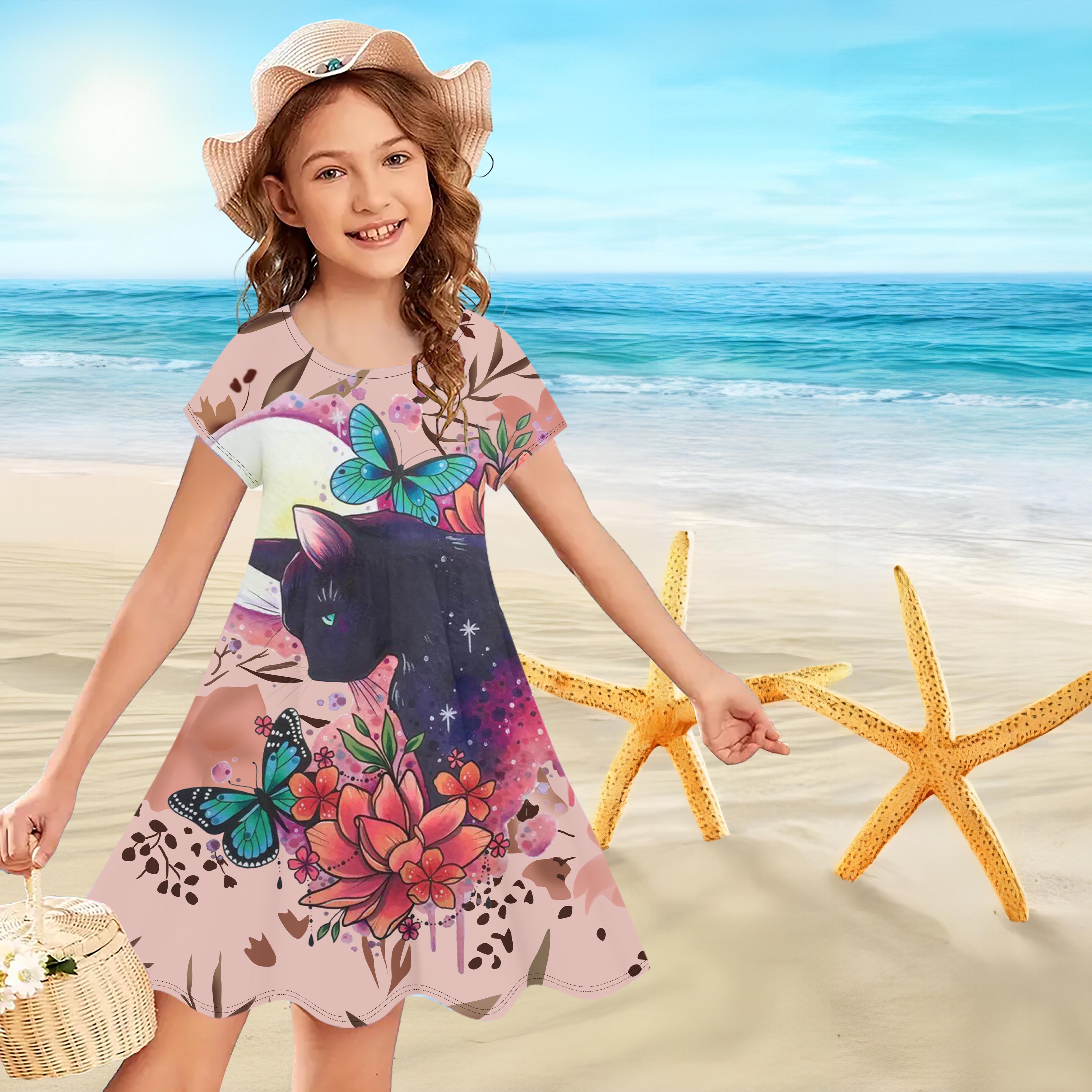 

Платье с 3D розовым принтом Элвиса и бабочкой для девочек, детское праздничное платье принцессы без рукавов для девочек, платье на бретельках с 3D принтом