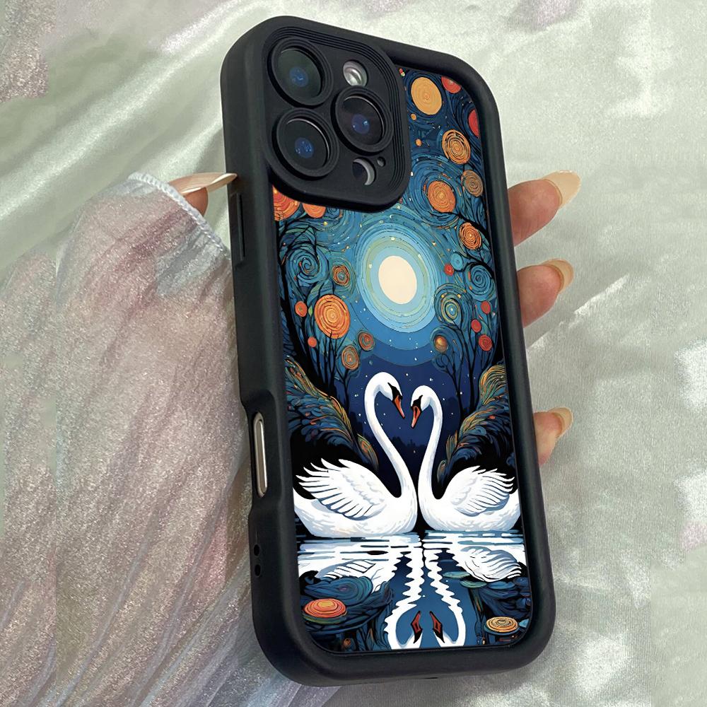 

JT523 Любовь лебедя для iPhone 17 16 15 14 13 12 11 Pro Max Samsung S26 S25 Ultra A17 A07 A56 A16 A15 A06 A35 A55 Xiaomi 15T Redmi 15c 14C Мягкий чехол for iPhone 5/5s чёрный
