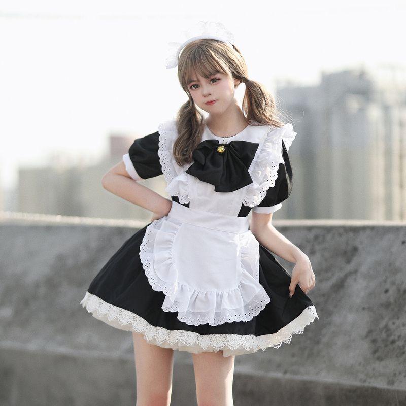 Japanese-Style Cute Lolita Bunny Girl Cosplay Black and White Maid Outfit Lolita Dress