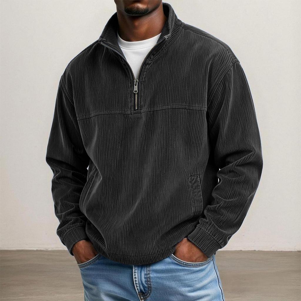 Men's Corduroy Zip-Up Sweatshirt Long Sleeve Casual Top with Pockets for Everyday Wear