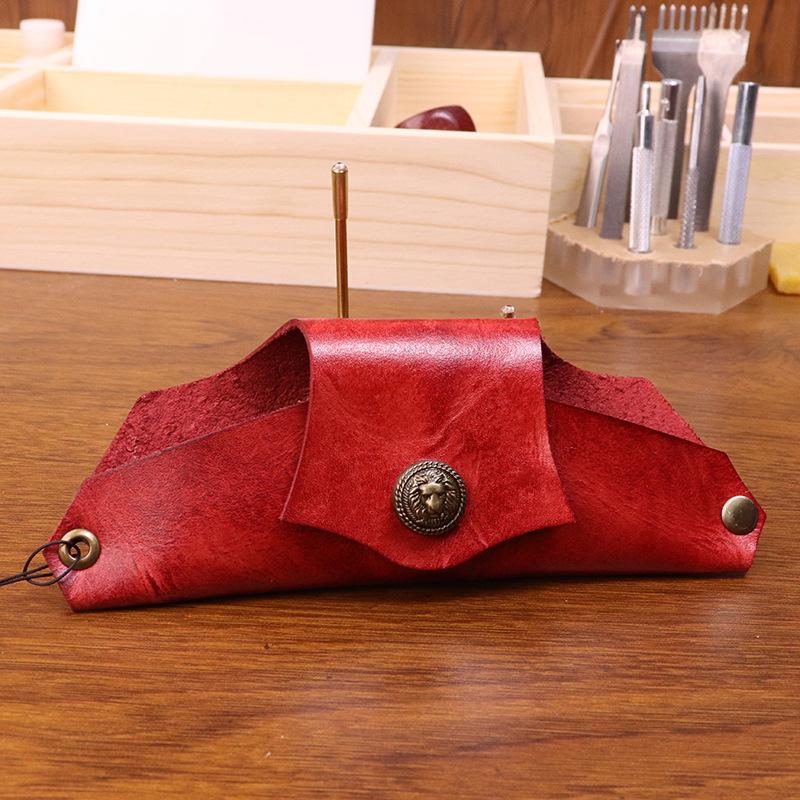 

New Neck Hanging Handmade Vintage Vegetable Tanned Leather Sunglasses Bag with Tree Cream Cowhide Handmade Old Glasses Case