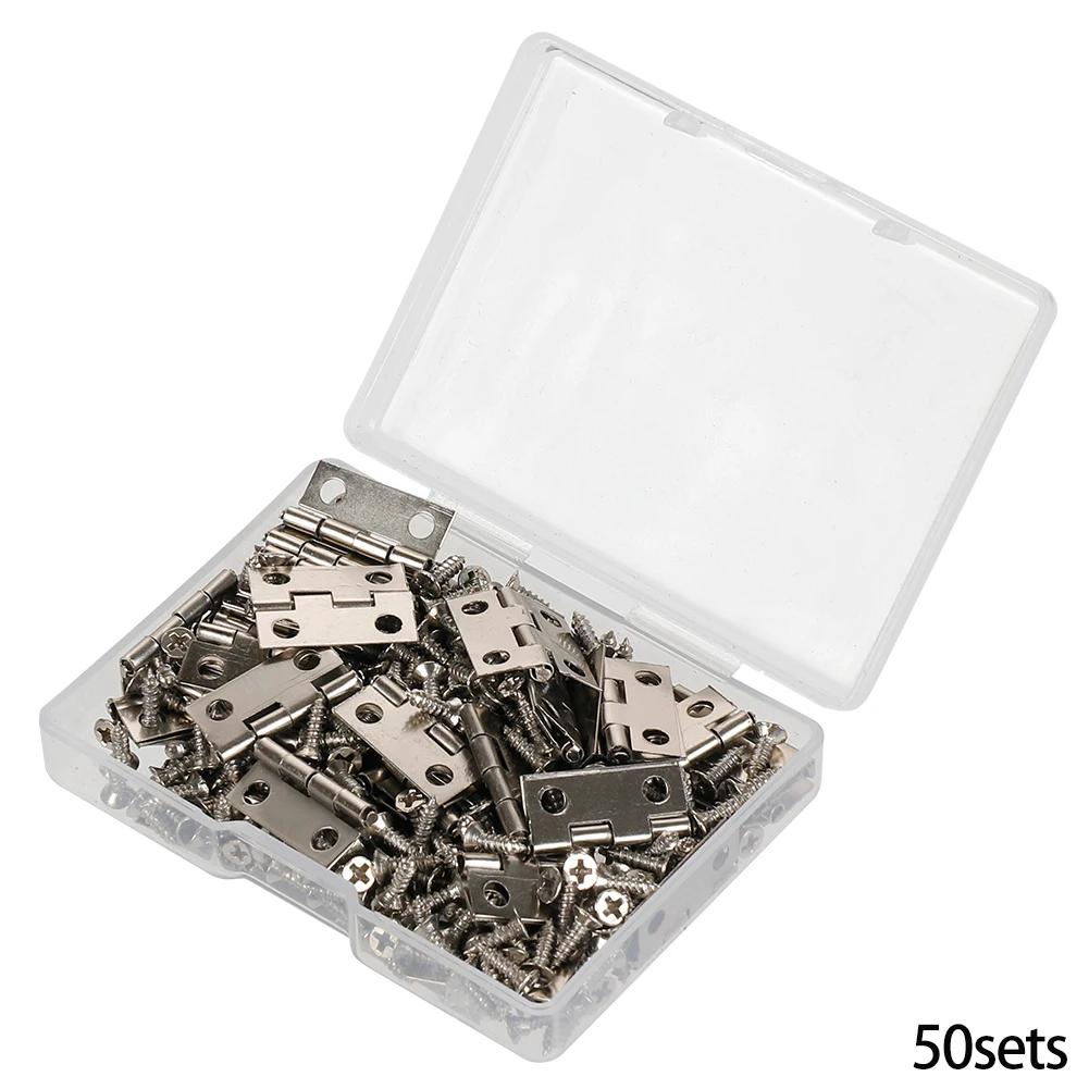 50pcs/box Hinges+200 Screws Iron Golden Black Bronze 4 Holes 18*16mm Mini Rounded Hinge DIY Box Gifts Furniture Hardware