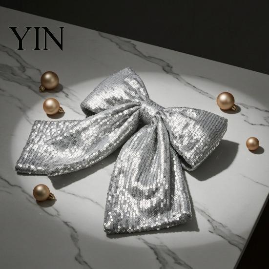 Exaggerated Size Bows for Event Themes Christmas Large Bow Pendant with Sequin, Multi-Layered Glitter Elegant Birthday Party Backdrops Ornament,