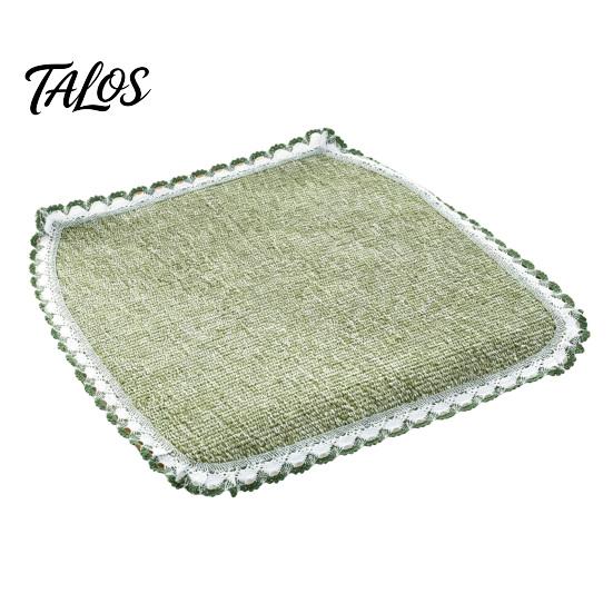 Tapis de Chaise Bordure Dentelle Rétro Coton Lin avec Liens, Style Bohème à Rayures et Carreaux Garniture de Siège de Salle à Manger, Respirant pour Tapis de Bureau d'Ordinateur