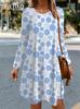 Autumn Lady Casual Loose Mini Dress Women Fashion Sweet Dot Printed Long Sleeve Dress Elegant Party A-Line Dresses