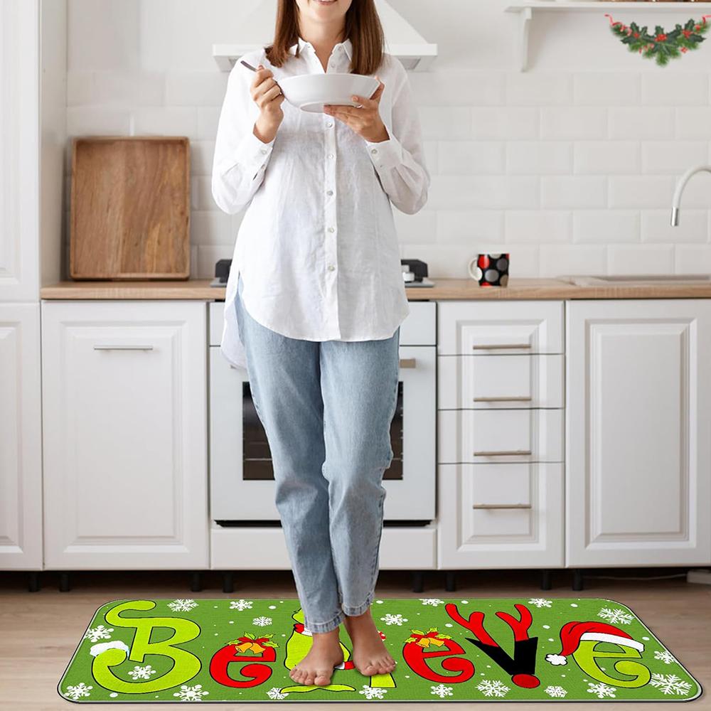 New 2Pcs Polyester Fiber Christmas Kitchen Rugs and Mats For Home Decorations