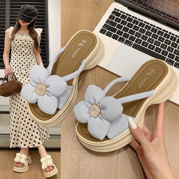 Fairy Style Muffin Thick-soled Diamond Flower with Skirt Sandals Female Outer Wear Summer New Fashion Versatile Beach Sandals