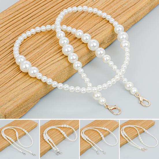 Purse Chain Strap Faux Pearl Bag Chain Strap Replacement with Metal Buckles Shoulder Cross Body Bag Chain for Ladies Tote Handbag