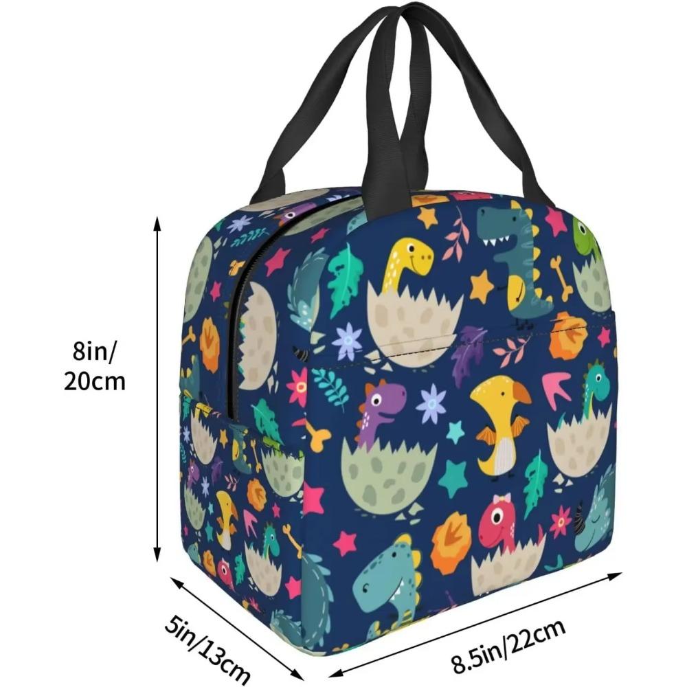 Genți de prânz termoizolate cu dinozauri de desene animate cu buzunar, cutie de prânz termică reutilizabilă pentru băieți, fete, școală, picnic, plajă