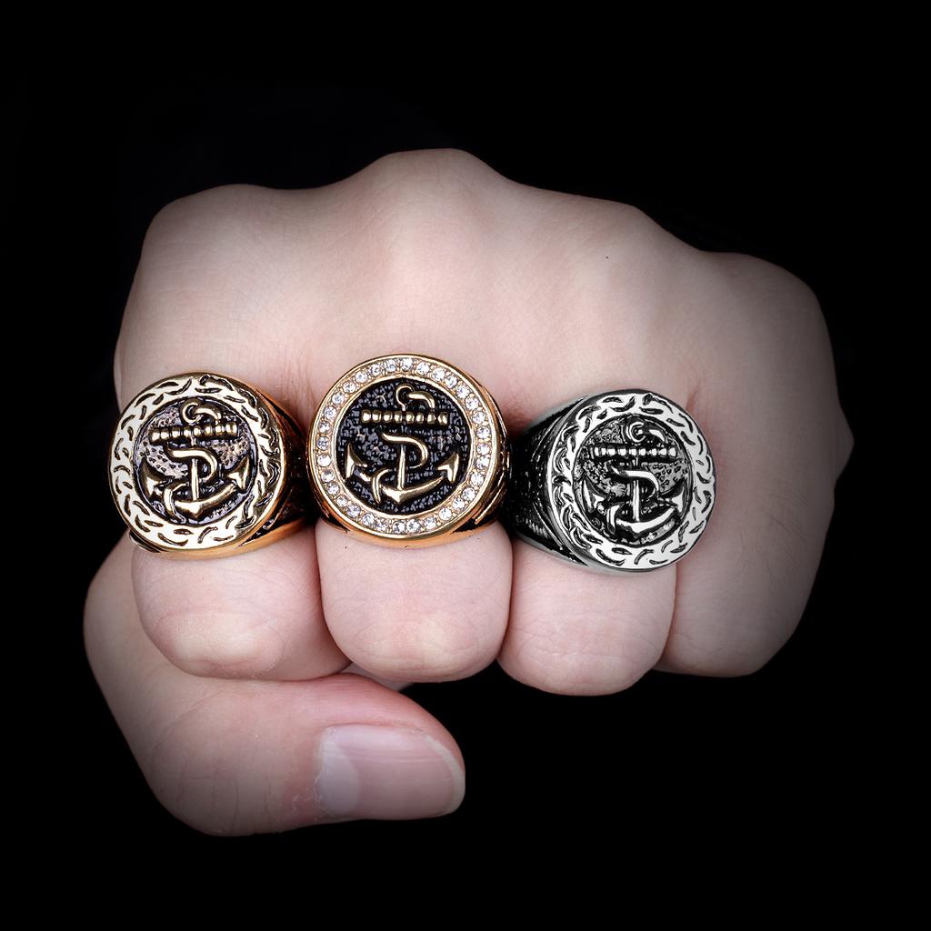 Stainless Steel Men Rings Anchor Navy Ocean Luxury Punk Rock Hip Hop for Biker Male Boyfriend Jewelry Creativity Gift Wholesale