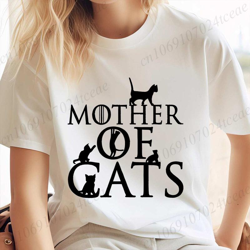 Mother of Cats Design Women Tshirt Tops Short Sleeve O Neck Women Tshirt Ladies Fashion Tee Shirt Tops Clothes Camisetas Mujer