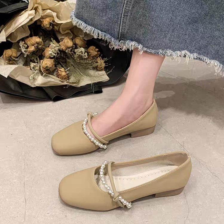 French Temperament Single Shoes Autumn New Pearl Soft Bottom Flat Bottom Soft Surface Shoes Light Mary Jane Shoes