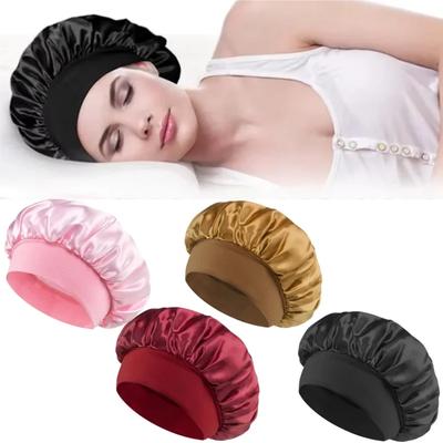 1/2 Stück Luxuriöse Satin-Haar-Weich-Breitkrempen-Schlafmütze Unisex Elastisches Band Duschhauben Tägliche Schlaf-Bade-Dusch-Haarpflegekappe
