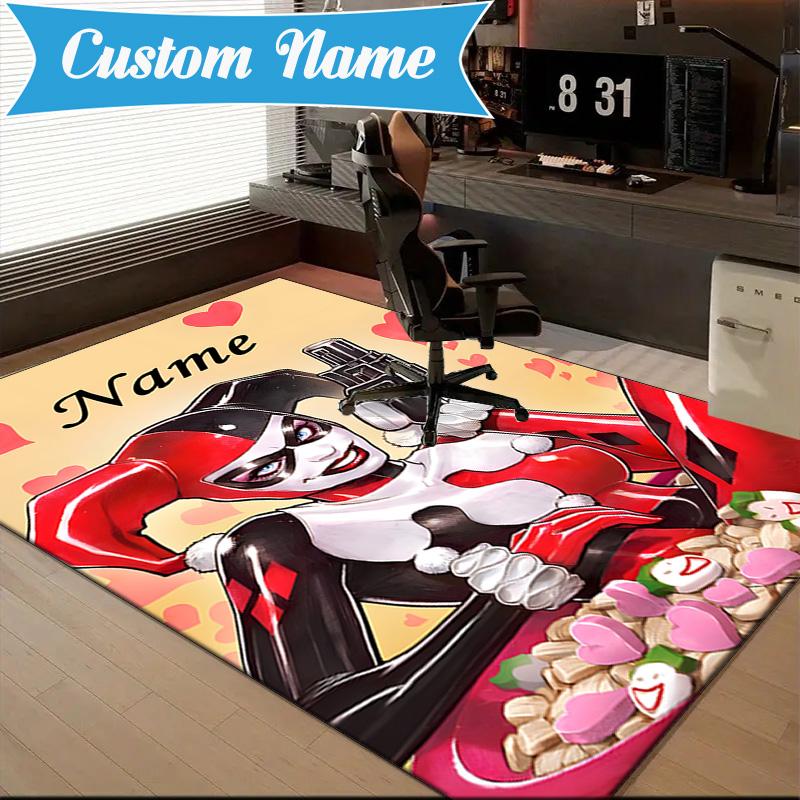 Custom Name Harley Card Rug Game Carpet, Floor Mat for Bedroom Living Room Entryway Rug, Home Decor Idea Gift for Christmas birthday