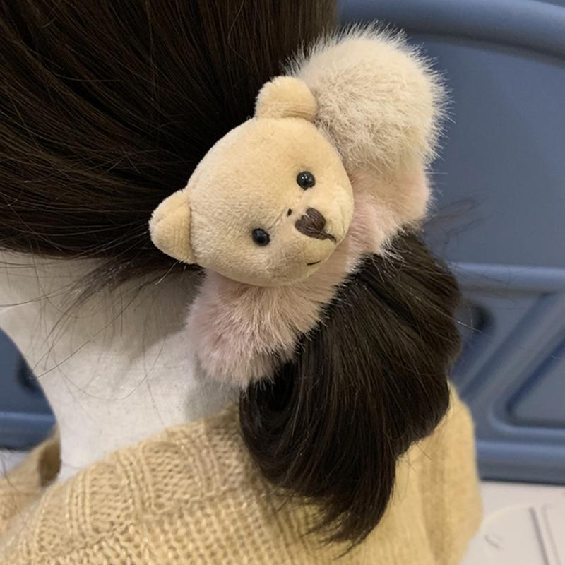 Plush Bear Hair Ropes Furry Ball Hair Scrunchies Cute Cartoon Hair Bands Durable Cute Lovely Elastic Hair Bands
