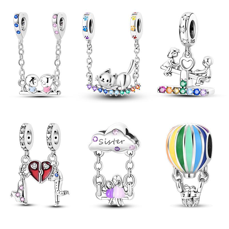 Copper Couple Lovers Sisters The Swing Pendant Charms Fit Original Bracelet Diy Bead Women Jewelry Gift