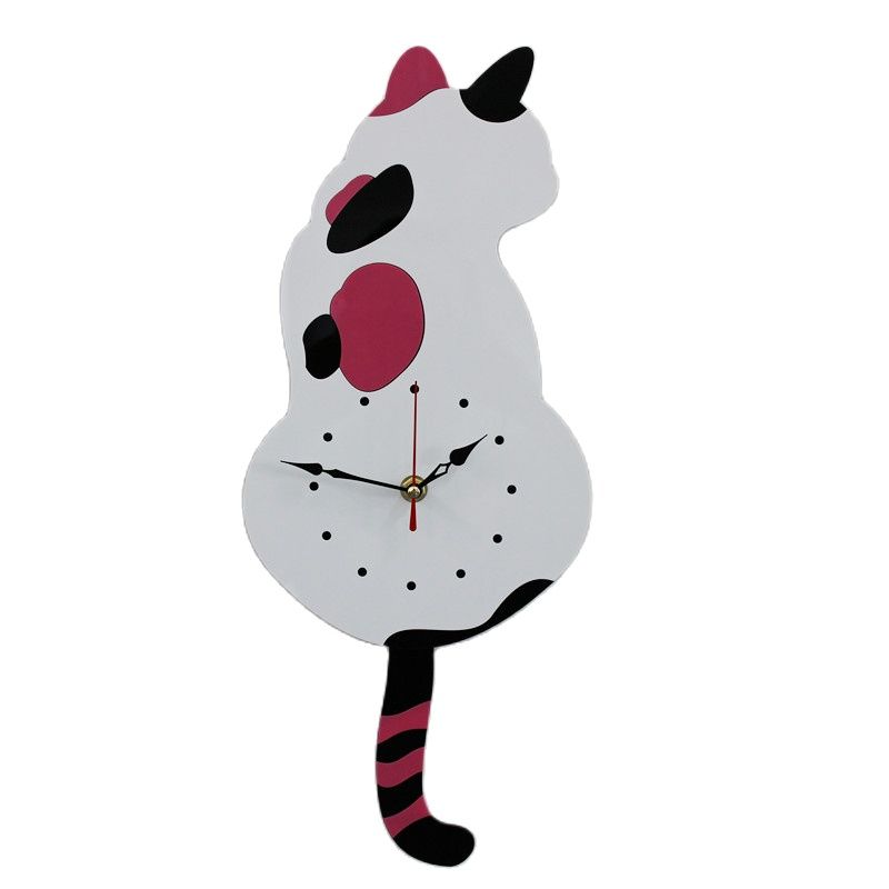 Cute Wagging Tail Cat Dog Design Wall Clock Kids Bedroom Wall Decoration Unique Gift Creative Cartoon Mute DIY Wall Clocks