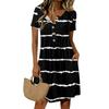 Women's Fashion Striped Print Round Neck Short Sleeve Buttoned Casual Dress