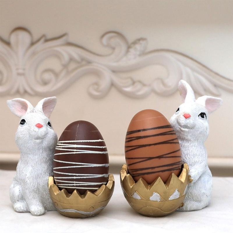 2pcs Cute Rabbit Easter Figurine Micro Landscape Home Decorations Garden Statue Ornaments Spring Party Holiday Gift