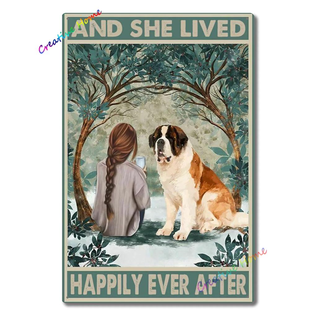 Metal Tin Sign Wall Decor St. Bernard Dog Bubble Bath Record Coffee Hanging Plaque Aluminum Signage Posters 8x12 Inch