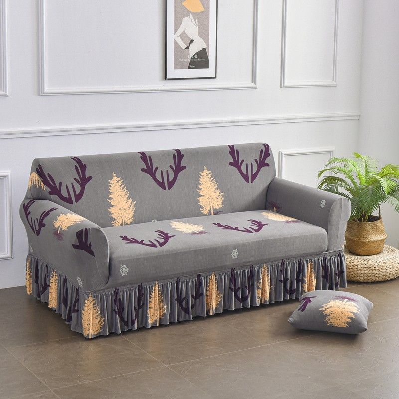 Classic Elastic Printed Sofa Slipcover with Skirt - Universal Furniture Protector for Armchair, Loveseat, 3-Seater, 4-Seater, and Sectional Sofas