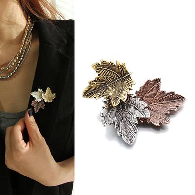 Women Vintage Maple Leaf Brooch Gold Silver Plated Brooches Pins Dance Party