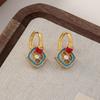 Retro color enamel new Chinese earrings drip glaze circle ethnic style niche light luxury high-end ear jewelry
