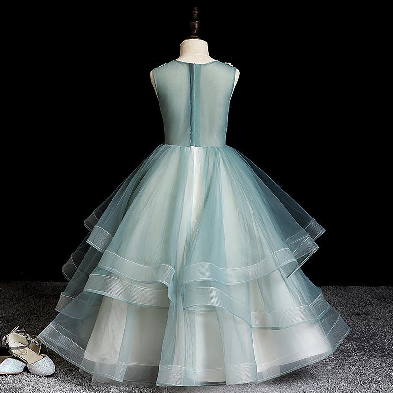 Summer Girls' Floral Mesh Sleeveless Long Performance Costume Princess Dress Sweet Puffy Dress