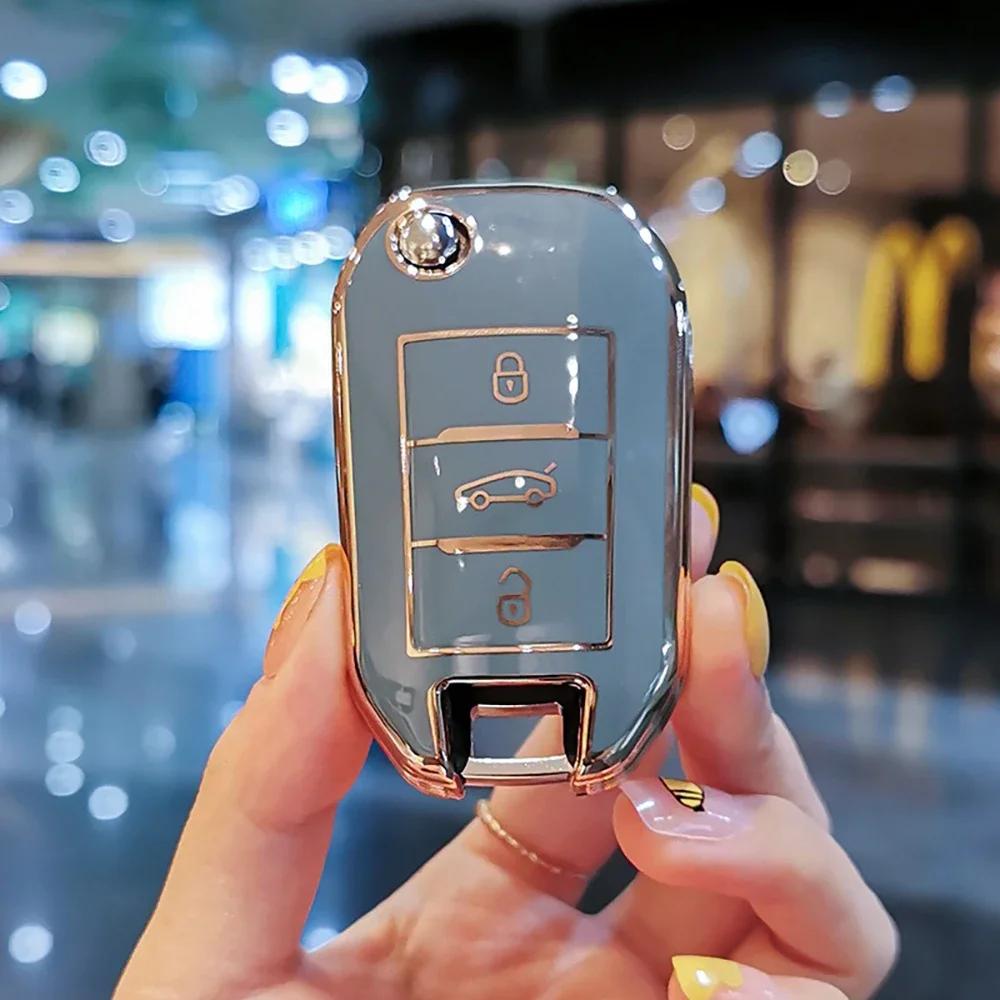 Moulures Intérieures Chaudes Étui Souple en TPU pour Clé de Voiture à Rabat Couverture Complète Support Pour Peugeot 3008 208 308 508 408 2008 307 4008 Pour Citroen C