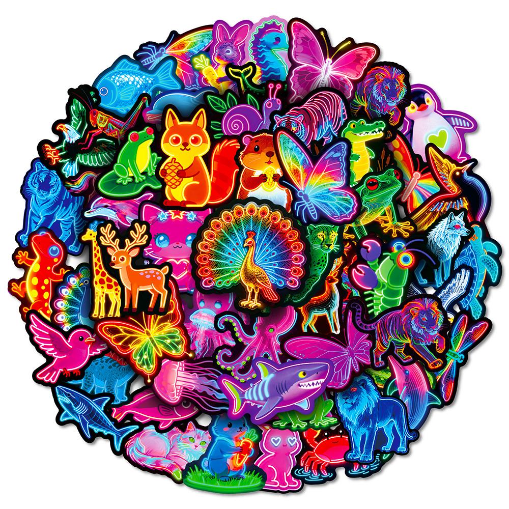 10/30/56pcs Kawaii Neon Animals Cartoon Stickers Cute Rabbit Cat Butterfly Sticker Water Bottle Phone Luggage Sticker Toy Gift