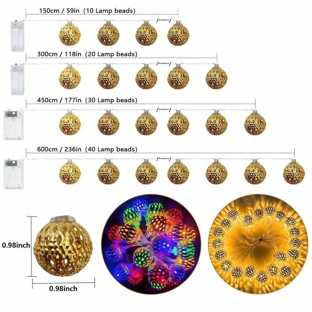 1pc LED Moroccan Ball String Lights Fairy Atmosphere Light Battery Powered For Home Bedroom Living Room Party Wedding Decor