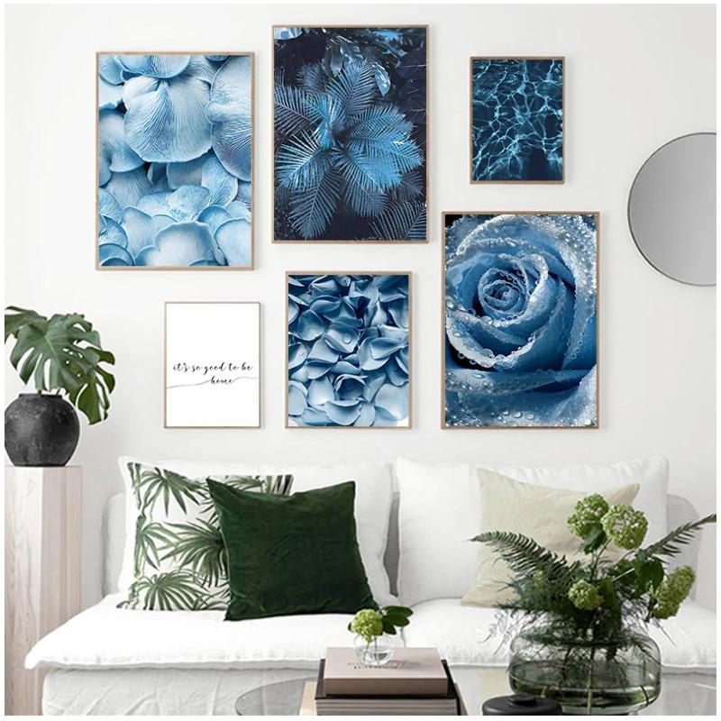 Blue Dandelion Rose Leaf Sea Quote Wall Art Canvas Painting Nordic Posters And Prints Plant Wall Pictures For Living Room Decor