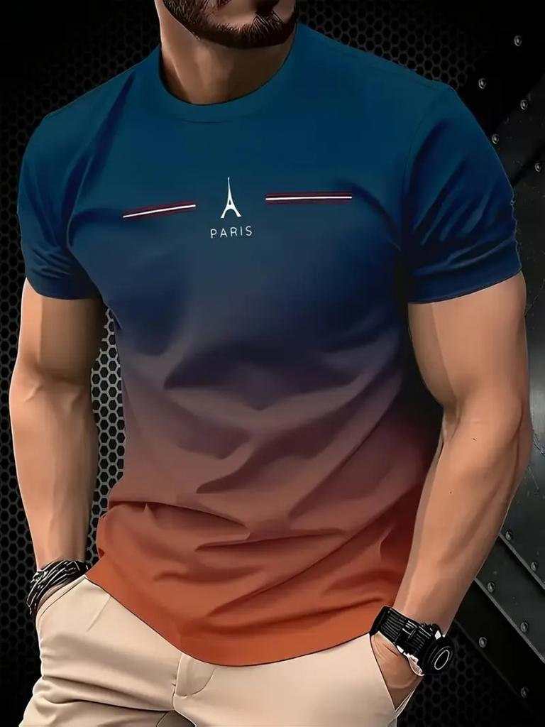 Men's Short Sleeve Summer Outdoor Breathable Round Neck T-shirt Short Sleeve Classic Stripe Pattern Large Size Loose Men's Short