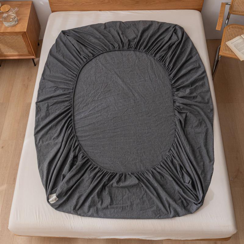 Muji-Style Washed Cotton Fitted Sheet Set - Non-Slip, Single Piece, Mattress Protector