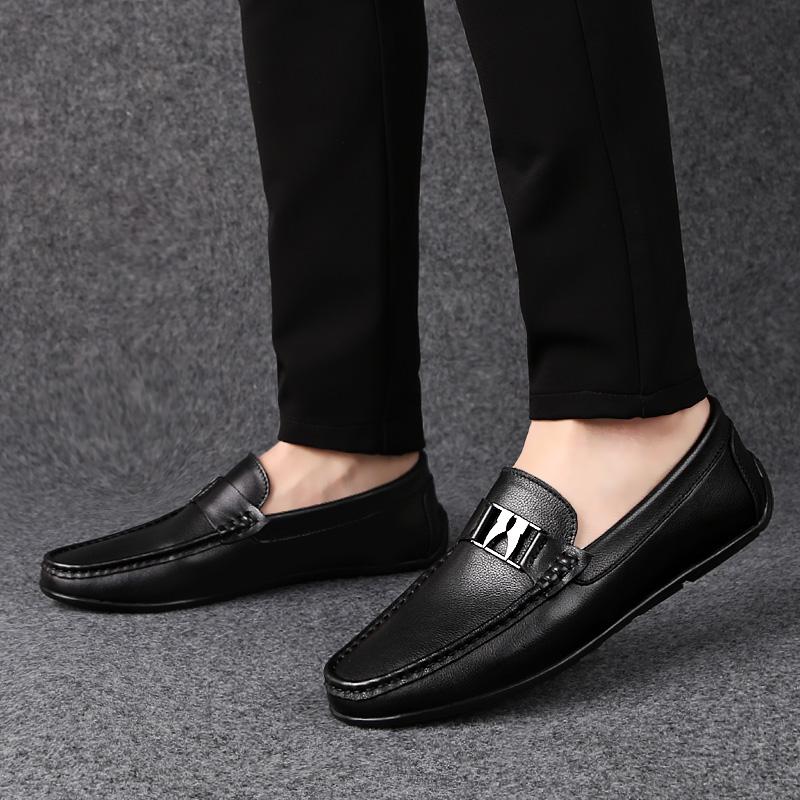 Fashion Fashion Brand Classic Black Business Casual Bean Shoes 2025 High-quality Men's Comfortable Top Layer Cowhide Soft Soled Loafers