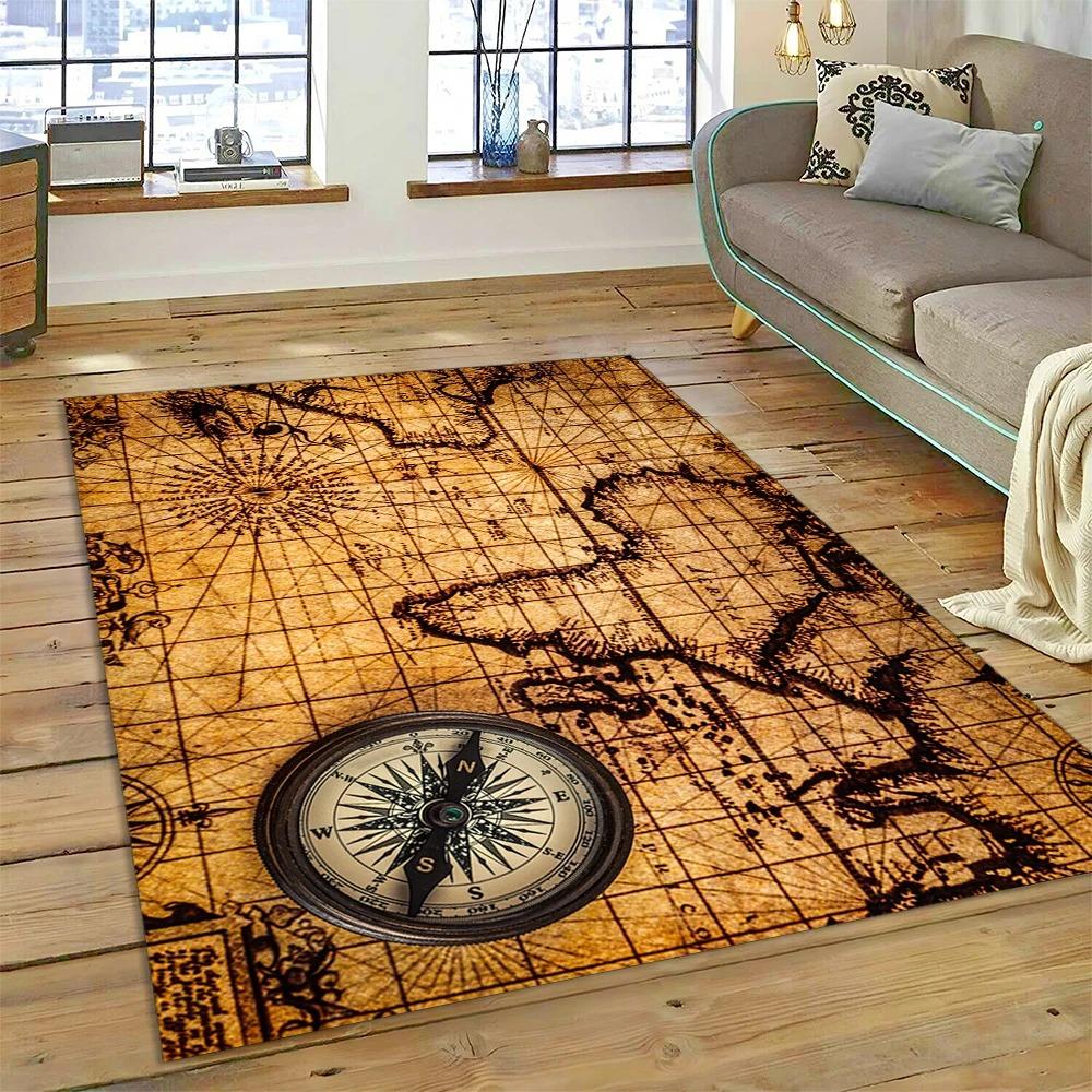 Antike Seekarte Weltkarte Teppich Schlafzimmer Vollflächig Große Größe Wohnzimmer Teppich Schmutzabweisend Pflegeleicht Weiche Matte